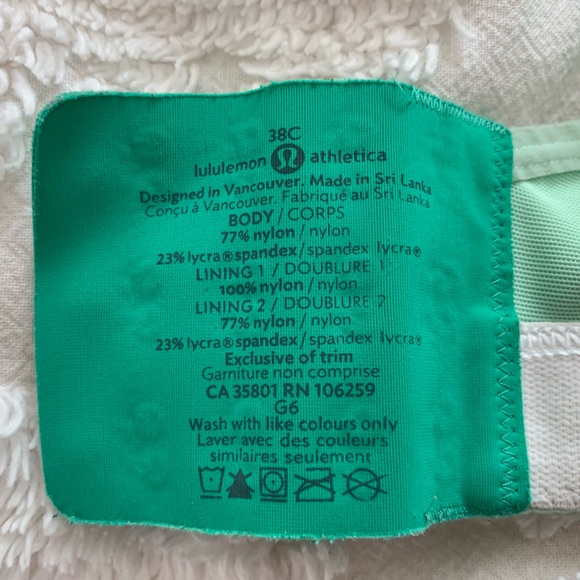 Lululemon Sports Bra: Light/Dark Green, Wide Straps, Side Logo, 38C - Picture 6 of 6